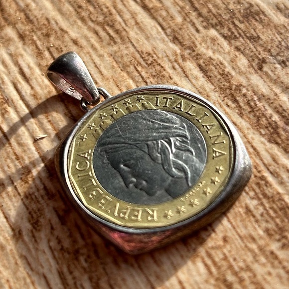 Milor Vintage Sterling Silver Republica Italiana Coin Pendant 15.7 Grams Silver - Picture 6 of 9